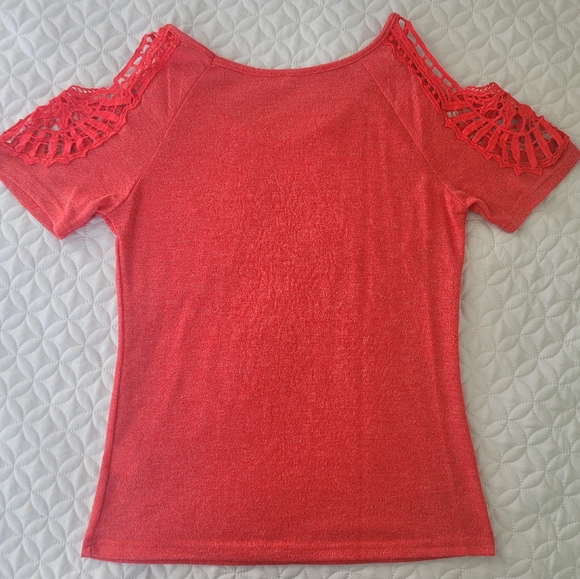 Lace Shouldered Top in an Orangey Red - Picture 2 of 7